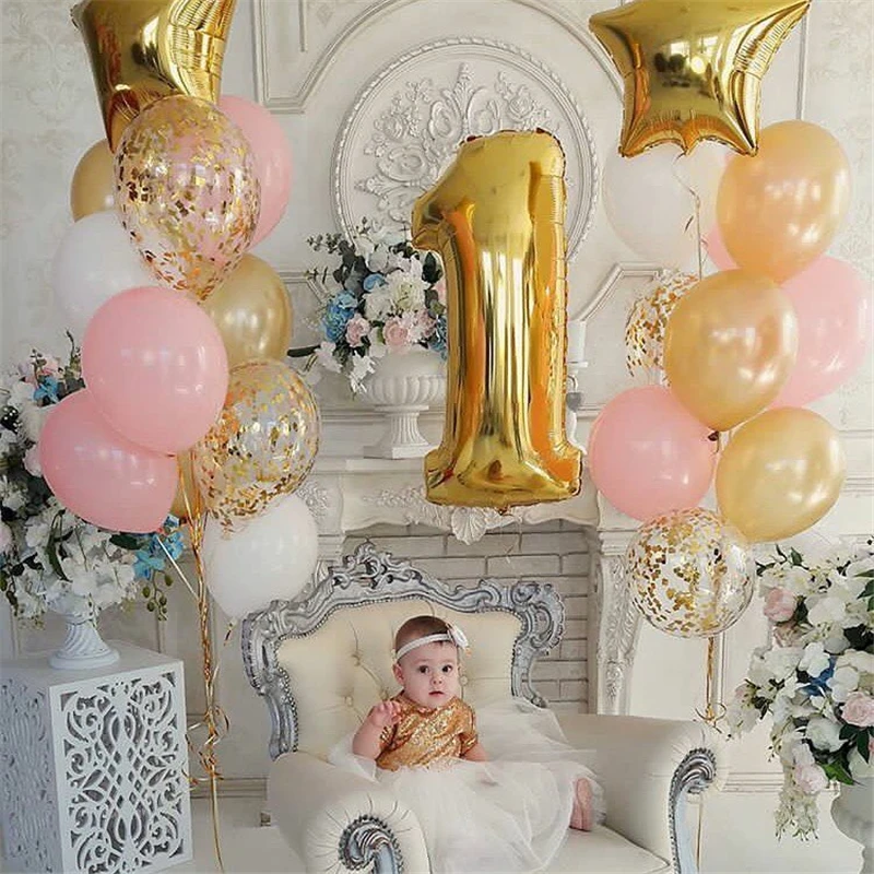 

32/40inch Number 1 Helium Balloon Gold Blue Pink Color Digit 1th Foil Birthday Balloon For First Baby Birthday Party Decoration