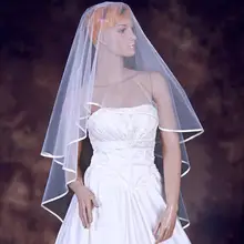 Новые брендовые Свадебные вуали с лентой, крайний слой белый/слоновой кости Короткие Свадебные аксессуары элегантная свадебная фата