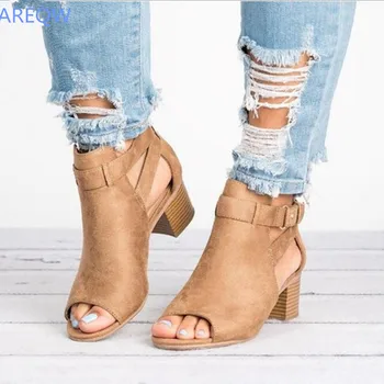 

Woman Sandals Shoes 2019 Summer Fashion Style Wedges Pumps High Heels Buckle Strap Gladiator Women Solid Plus Size 34-43