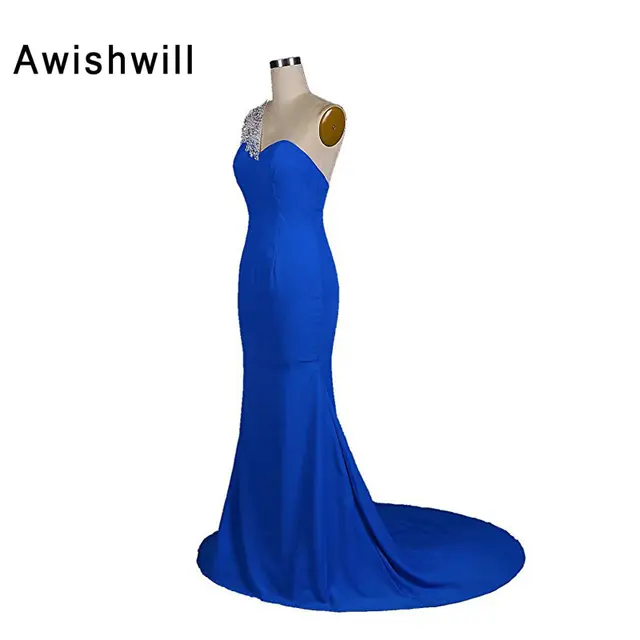 New Arrival One Shoulder Beadigns Royal Blue Long Dress For Wedding New Arrival One Shoulder Beadigns Royal Blue Long Dress For Wedding Party Evening Gowns Formal Special