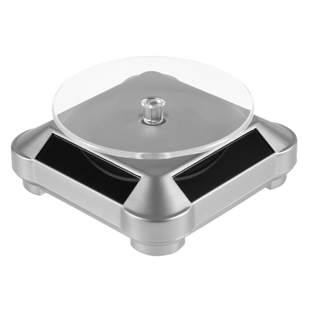 360 Turntable Solar Showcase Automatic Rotating Stand For Necklace Bracelet 110*110*50mm Watch Display - Цвет: Silver