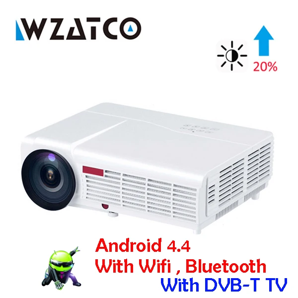 WZATCO светодиодный 96 Вт 3D светодиодный проектор 5500 люмен Android 9,0 Smart Wifi full HD 1080P Поддержка 4k онлайн видео проектор для дома - Цвет: LED96W Android 4.4