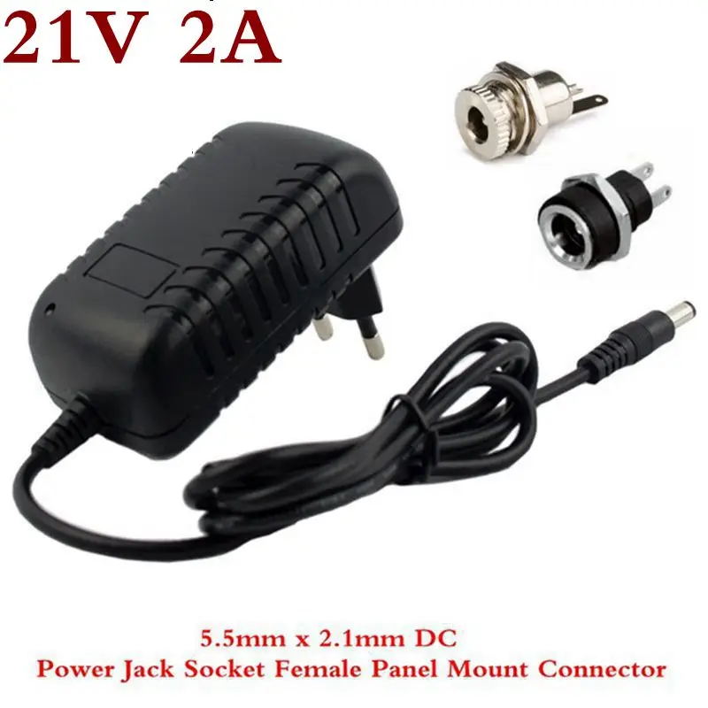 

21V 2A 18650 Lithium Battery Charger 18V lithium battery Charger 5.5mm x 2.1mm DC Power Jack Socket Female Panel Mount Connector