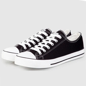 

Nice New Women And Men Canvas Shoes Black White Men Casual Shoes Low Lace UP Solid Men Flat Shose Fashion Man Shoes Size 25-66