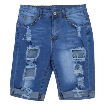 

Woman's Europe Style Half Ripped Jeans New High Waist Personality Fashion Street Hole Stretch Pants Slim Torn Woman Denim Shor