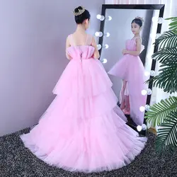 От 2 до 12 лет новый Дизайн платье принцессы длинное бальное платье Летнее свадебное платье Платье для первого причастия розовый Вечеринка