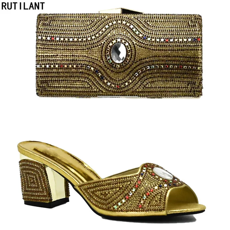 

New Arrival Italian Ladies Shoes and Bags To Match Set Decorated with Rhinestone Ladies Shoes with Matching Bags Set Party Shoes