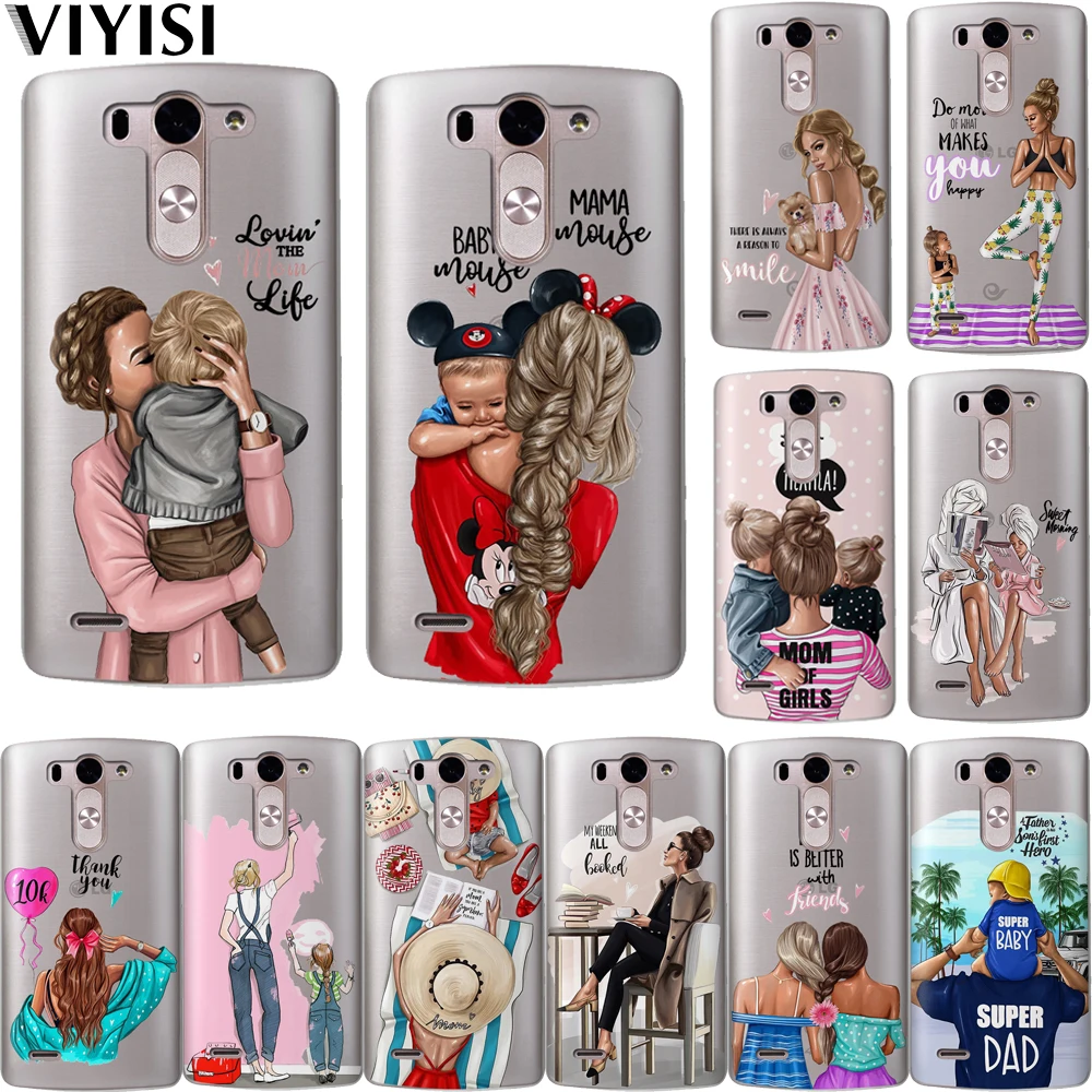 

Phone Case For LG G6 Q6 G3 G4 G5 G7 XPower 2 V30 Q8 K7 K8 K10 2017 Etui Coque Brown Hair Mama Baby Mouse Super Mom Girl