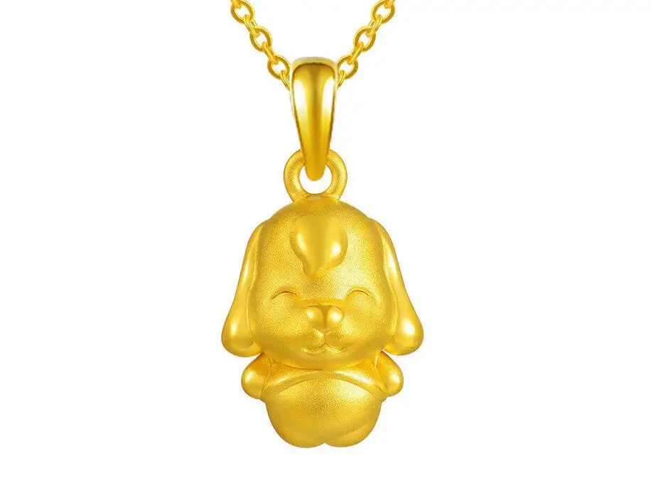 

New 999 Pure 24K Yellow Gold Pendant Cute 3D Zodiac Dog Pendant 1.99g