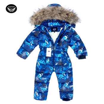

Children Skiing Suit Winter Snowsuit Baby Boys Jumpsuits Clothing Waterproof Down Warm Jacket Girls Siamese -30 Degree 3-8 Years
