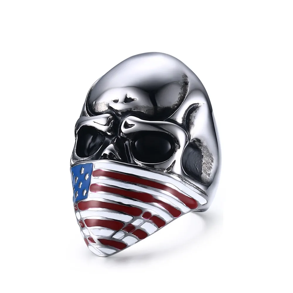 2016 New Mens American Infidel Flag Mask Skull Ring In Stainless