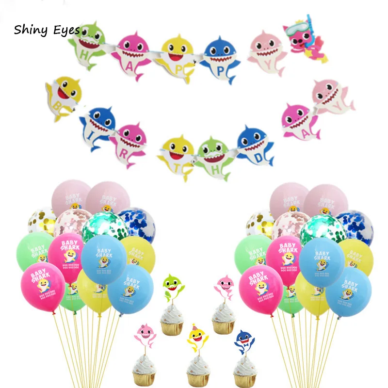 

Shiny Eyes Cartoon Baby Shark Party Decoration Baby Shower Balloon Shark Themed Birthday Party Narwhal Cake Toppers