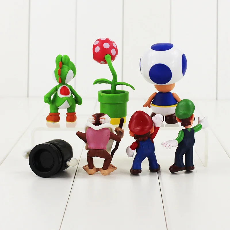 7 шт./партия, 6-8 см, аниме Super Mario Bros Luigi Flower petey Piranha, гриб, Жаба, ПВХ, фигурка, модель игрушки, детская кукла