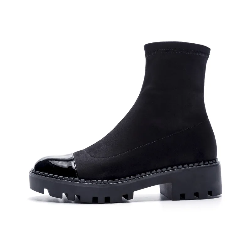 Cuero Del Clásicos Tacones Moda Smirnova Faux Zapatos Pie Redonda Tobillo Suede Black Botas black Negro Mujer Damas Plataforma Dedo Cuadrados De 2 1 qFTYTax7