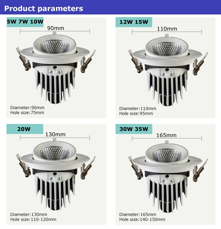 Super Bright 5W 7W 10W 12W 15W 20W 30W 35W LED Trunk Light Gimbal Light Adjustable COB Rotation Recessed Ceiling Downlight AC220V 1) (1 (3)