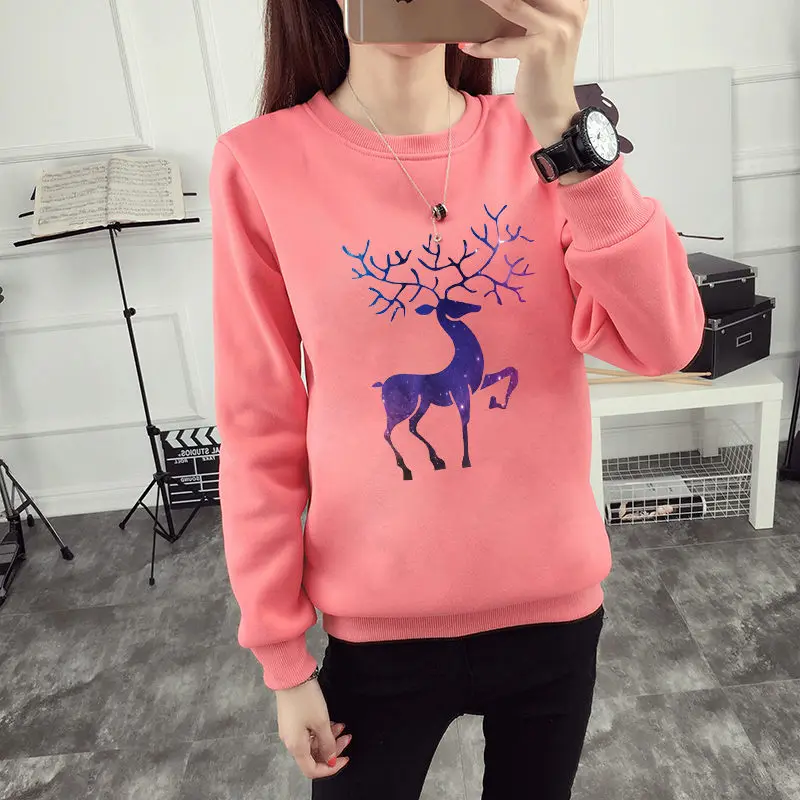 

Autumn Print Sweatshirt Women Sudaderas Harajuku Long Sleeve Fleece Warm Hoodie Korea Winter Loose Femme Hoodies Tracksuit Mujer