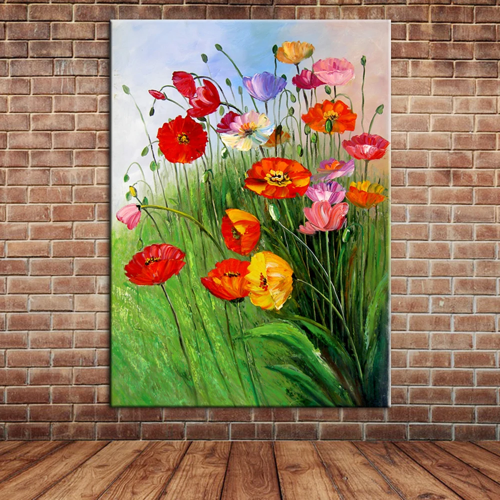 Modern Hand Painted Spring Flowers Oil Painting Landscape Canvas Wall