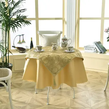 

Latest 2 pcs/set Round 140cm Luxurious Enbroidery Sequin Golden Bar Table Linens Lace Tablecloth Tea Desk Decor Accessories