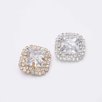 

DIY Strass Bridal Crystal Rhinestone Metal Button Square shape Wedding Sew Applied clothing Wedding Evening Dresses BC-0113