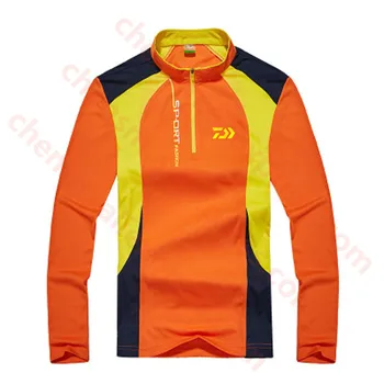 

Daiwa Clothes Fishing Shirt Full Sleeve Sun Protection Stand Neck Patchwork Sports Tshirt Breathable Quick Dry Fishing Men Shirt