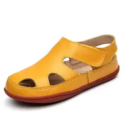 2018 Новая летняя детская обувь для мальчиков сандалии для маленьких девочек босоножки из натуральной кожи модные яркие однотонные пляжные