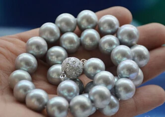 

huij 001515 Huge AA++ 17" ROUND GRAY Freshwater cultured PEARL NECKLACE