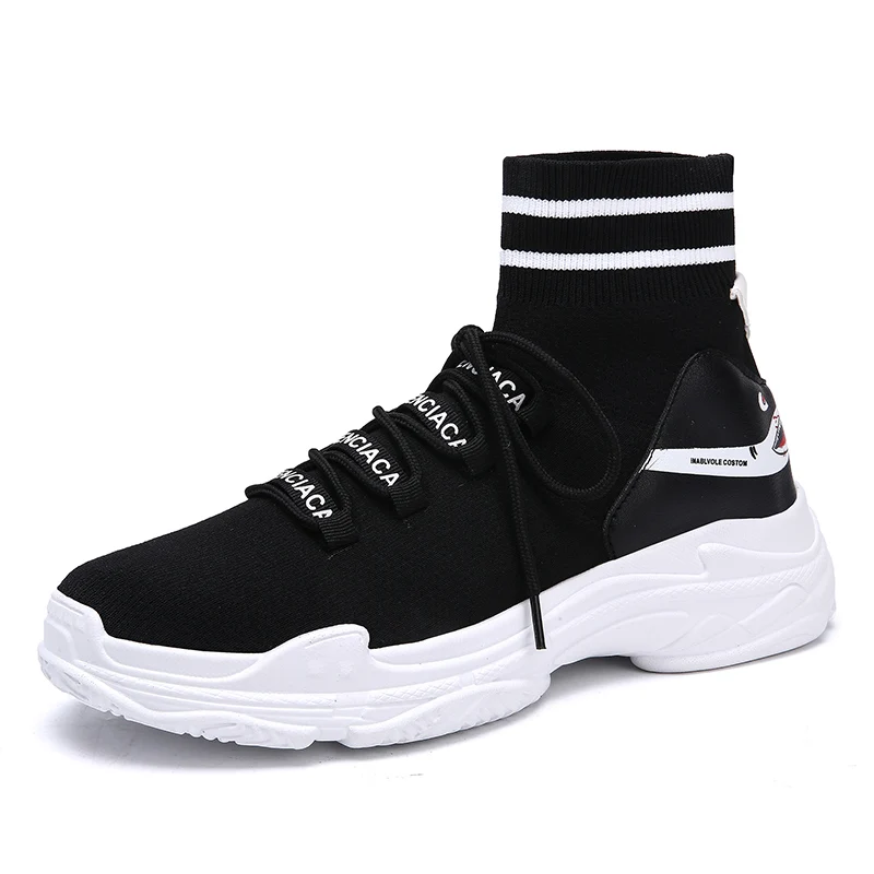 

Shark Sneakers Men Knit Upper Breathable Socks Shoes Men Unisex Shoes Male Casual High Top Trainers Men Shoes Thick Bottom Shoes