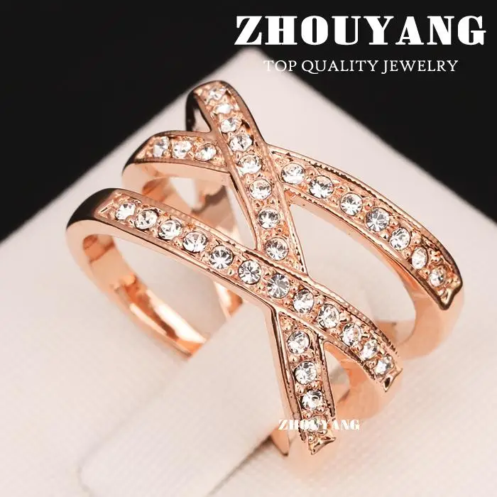 ZHOUYANG одежда высшего качества ZYR244 модный дизайн розовое золото цвет кольцо Австрийские кристаллы Полный размеры