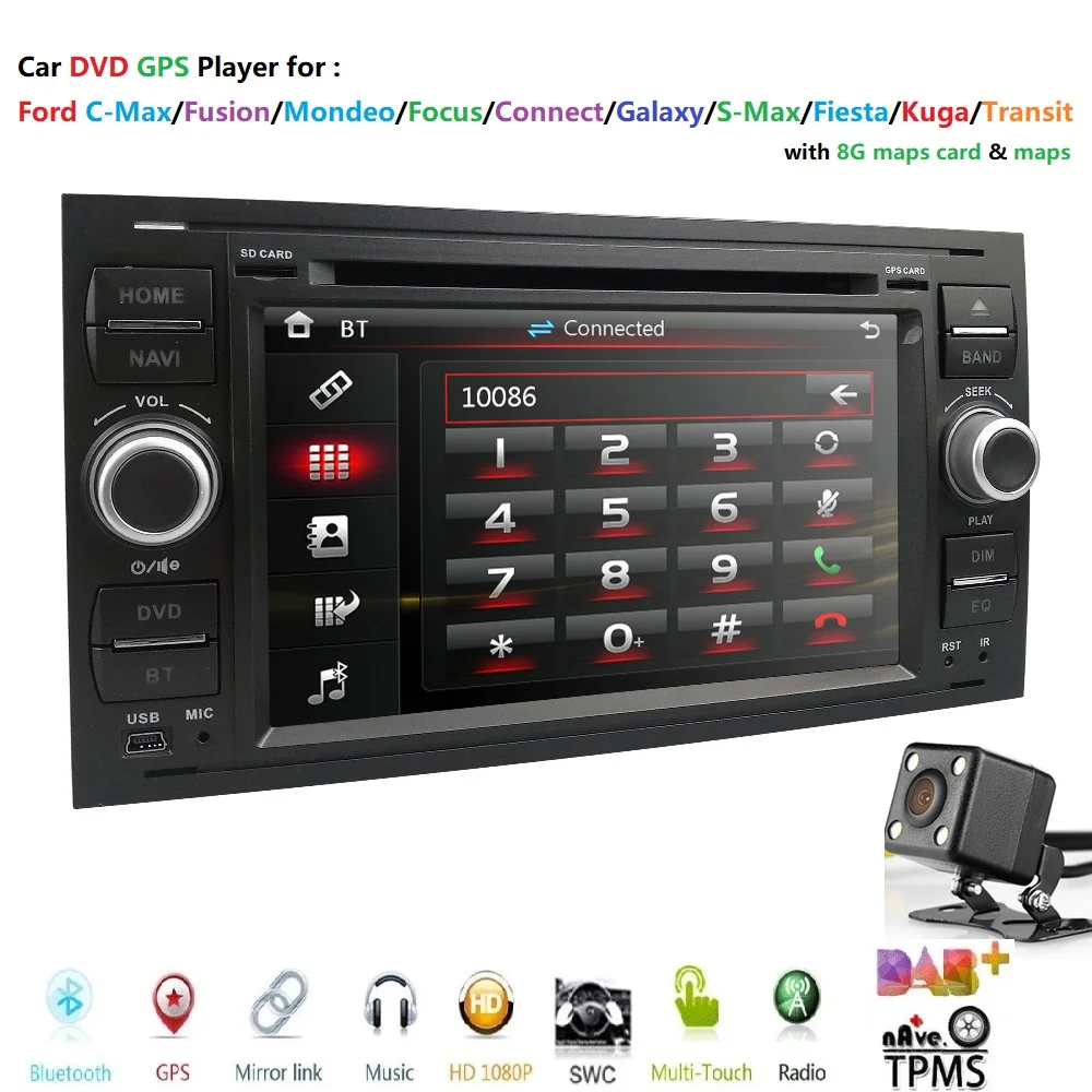 

Wholesale! 2Din 7Inch Car DVD Player For Ford/Focus/Mondeo/Transit/C-MAX/Fiest GPS Navigation Radio BT 1080P FM/AM Map DAB+ TPMS