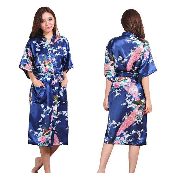 Модные золотые Для женщин Silk район Ночное Sexy кимоно Robe платье цветок Pijama feminino oversize размеры S M L XL XXL, XXXL s001-i