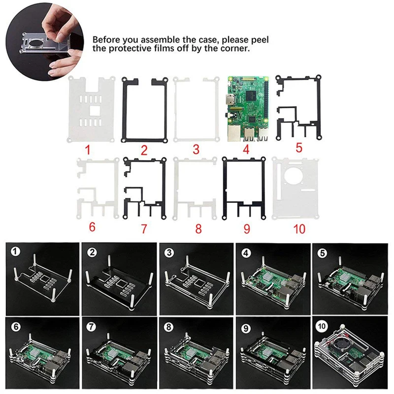 Raspberry Pi 3B + Чехол 9 слоев черный синий красный акриловая коробка чехол с охлаждающим вентилятором для Raspberry Pi 3 Модель B чехол вентилятор