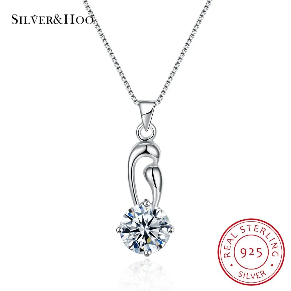 

SILVERHOO Authentic S925 Real Sterling Silver Hollow Luxury Necklace Clean CZ for Women Simple Dainty Jewelry