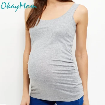 2020 OkayMom Maternity Cotton t shirt Clothes Summer Black Grey Tank Tops Tees For Pregnant Women