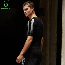 Vansydical футболки для бега с принтом, компрессионные колготки для фитнеса, топы с коротким рукавом для бодибилдинга и тренировок, Мужская одежда для спортзала