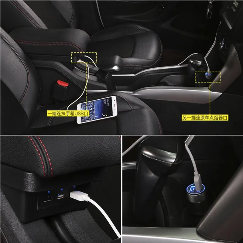 Для Peugeot 2008 подлокотник коробка + 3USB черный кожаный центр Новый ящик для хранения