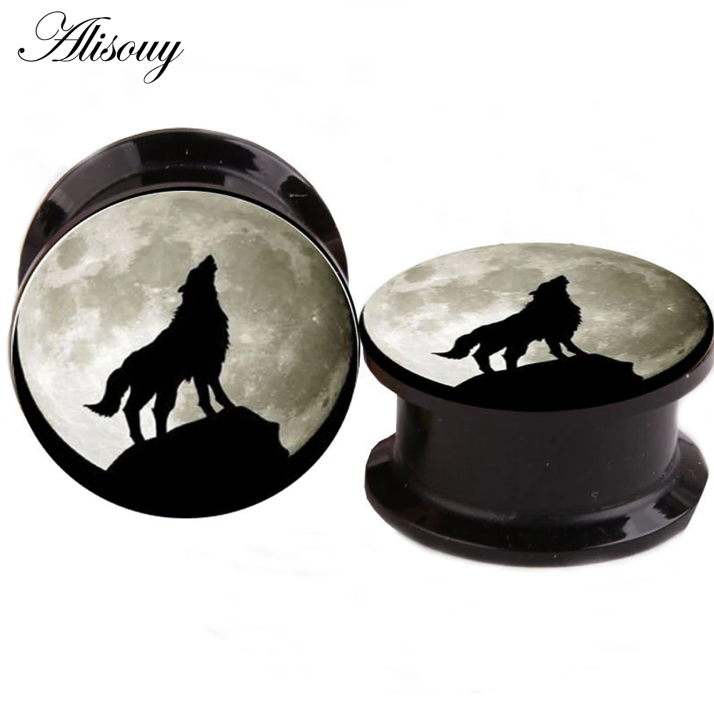 

Alisouy 2pcs Night Wolf Animal Acrylic Ear Gauges Plugs Tunnels Stretcheing Expander Screw On Ear Plugs Piercing Body Jewelry