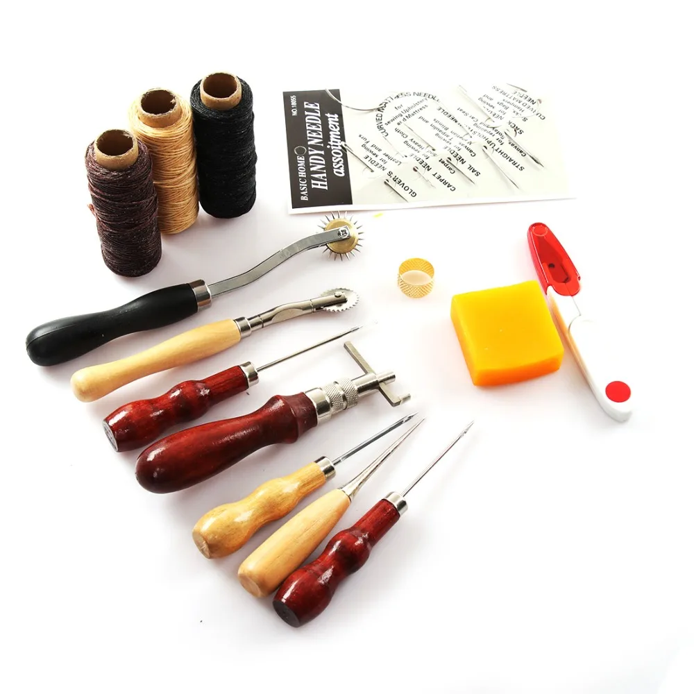 

14Pcs/Set DIY Leathercraft Tool Sets Hand Sewing Stitching Punch Carving Tools Kit Work Saddle Purse Bag Leather Craft Making