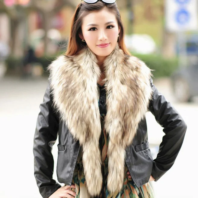 

Autumn winter scarf women's fake raccoon fur collar scarf long faux fox fur muffler stole warm neck female for lady coat collar