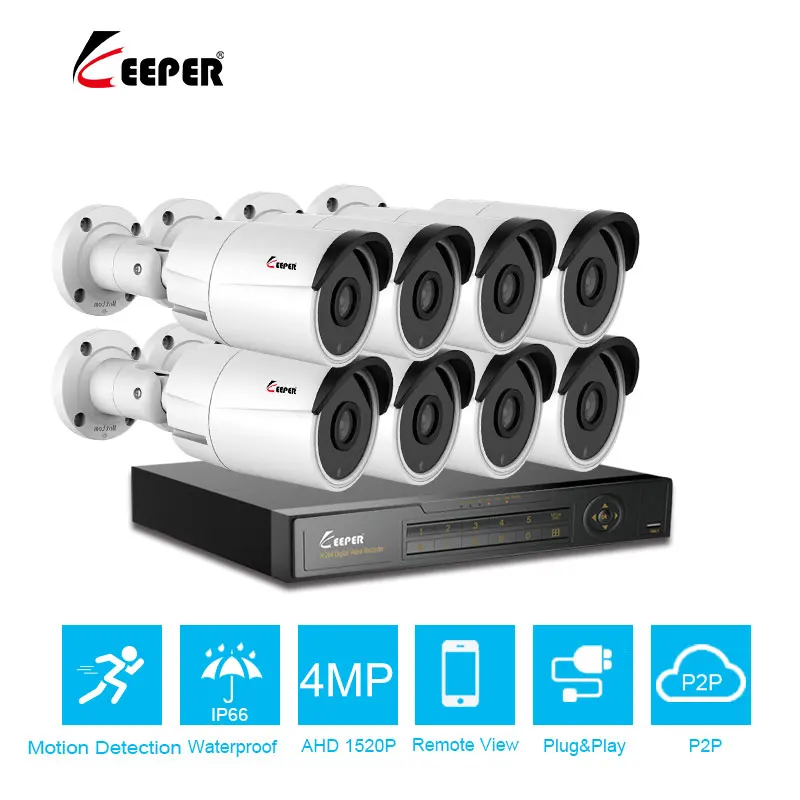 

Keeper 8CH 4MP AHD DVR Kit CCTV Camera System 8PCS 4.0mp Security Camera IP66 Outdoor Video Surveillance System APP View