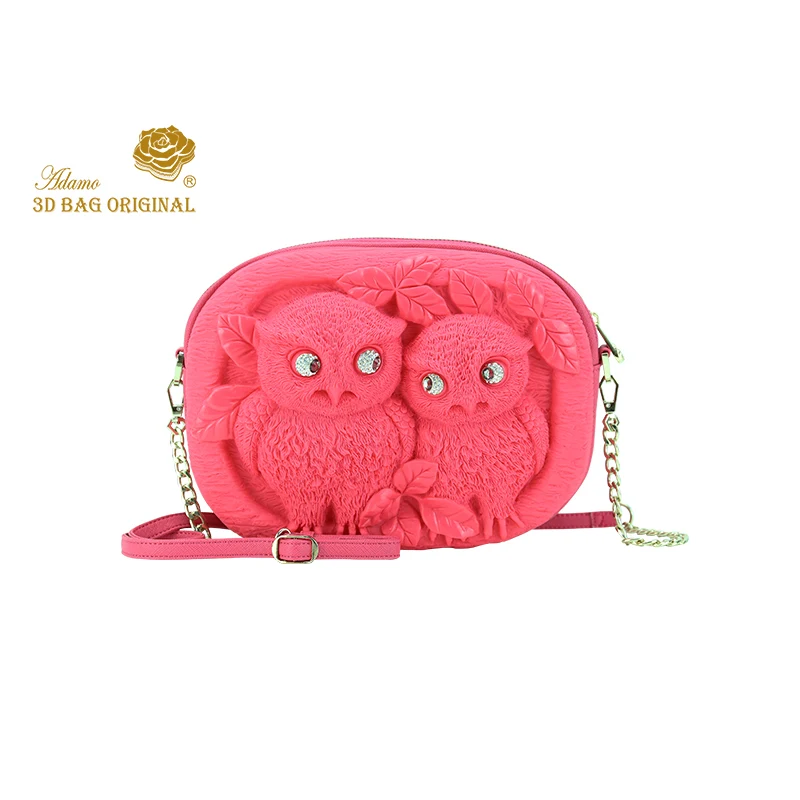 Adamo, 3D сумка, оригинальная, пара сов Cara& Dave, слинг, сумка, роскошная, брендовая, женская сумка на плечо, высокое качество, женские сумки - Цвет: Dark pink