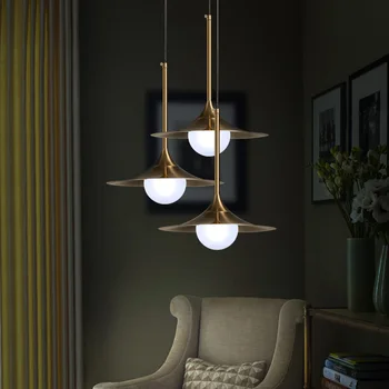 

Nordic modern minimalist glass pendant light gold gilt iron personality cover LED dining room bedroom kitchen hanging light