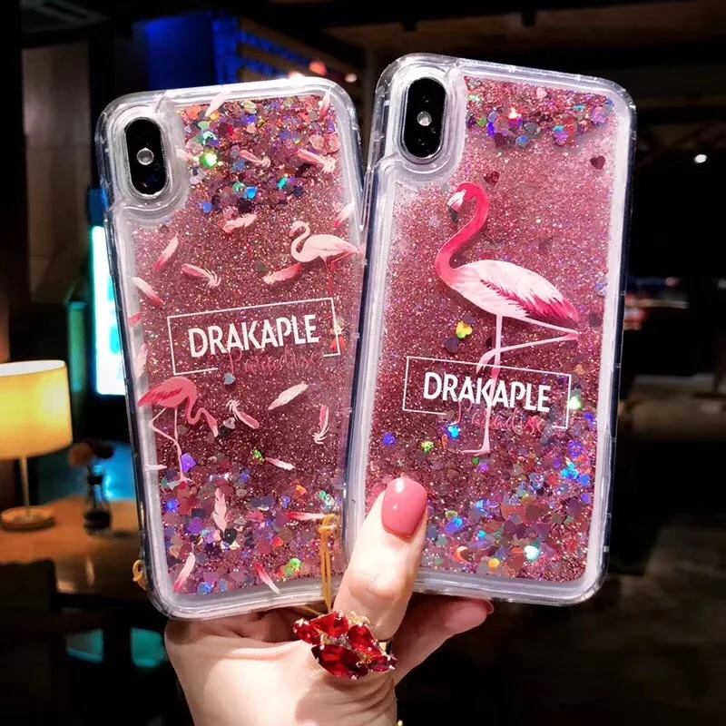 

For iphone X 6 6s 7 8 plus XS MAX XR 3D Cartoon Flamingo Quicksand Dynamic Liquid Glitter Phone Case For iphone 6 6s plus Cases