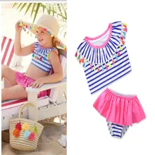 Новые Девушки сексуальный купальник Детский beachwea дети пляжный отдых одежда принцесса Купальники Спортивный полосатый топ с коротким 18M01