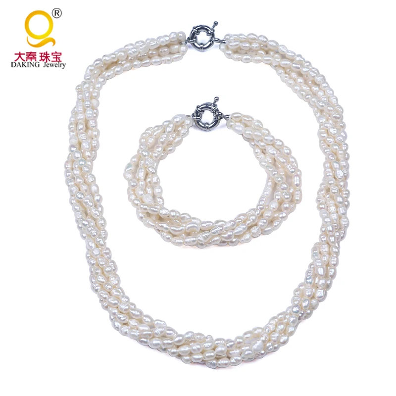 

Современный Дизайн ожерелья и браслета, многослойный жемчуг, Свадебный комплект ювелирных изделий ручной работы в форме искусственного риса