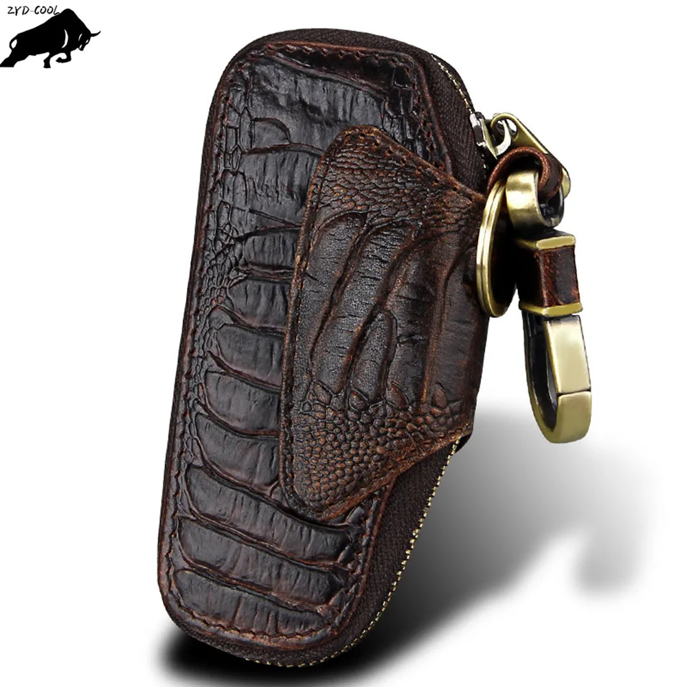 Crocodile pattern Vintage Cowhide Genuine Leather Key Wallet Women Men