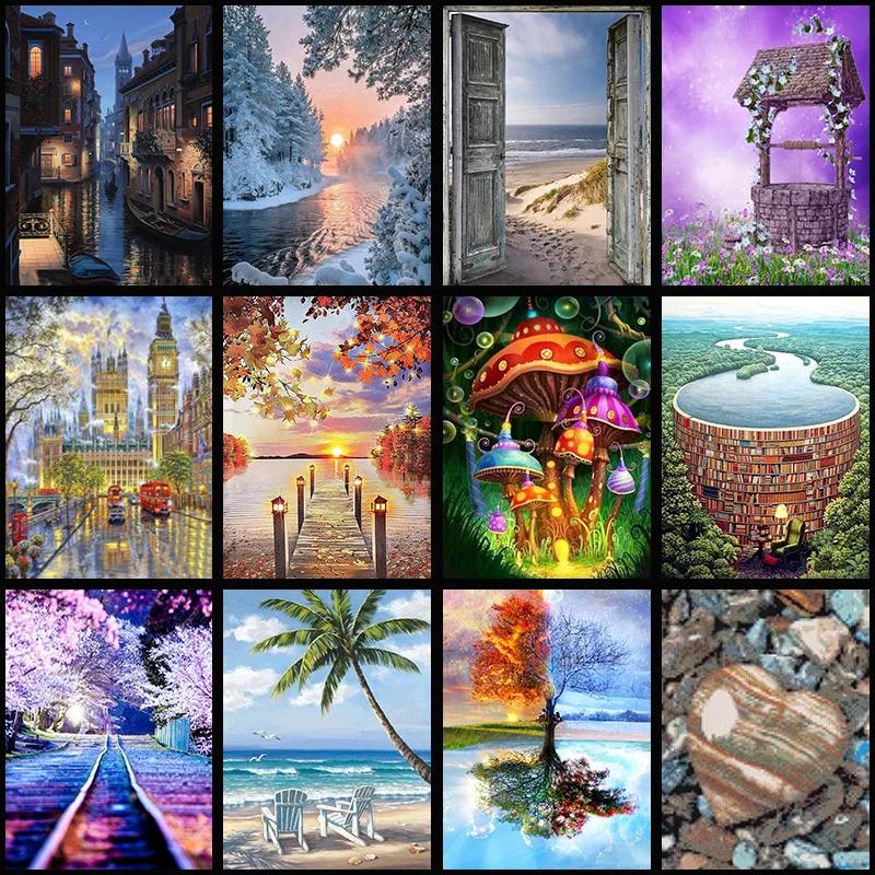 

full Diamond EmbroideryRound Diamond Landscape flowing water Full 5D Diamond painting cross stitch