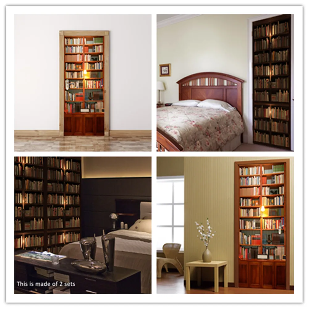 

Custom Size/77*200CM Library PVC 3D Door Stickers Self Adhesive Waterproof Wallpaper DIY Home Decor Design Posters Mural Decals