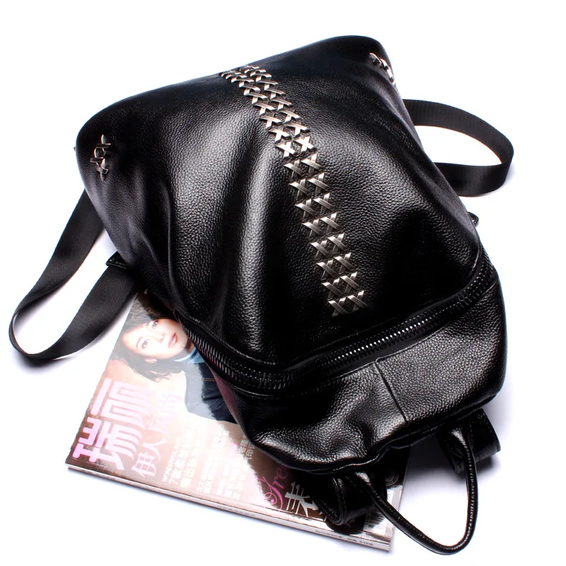 Kordelzug Echtes Holographische Leder Teenageralter Frauen Für Rucksäcke Mochila Rucksack Black Bagpack Im Feminina Mädchen tq7wFxPS