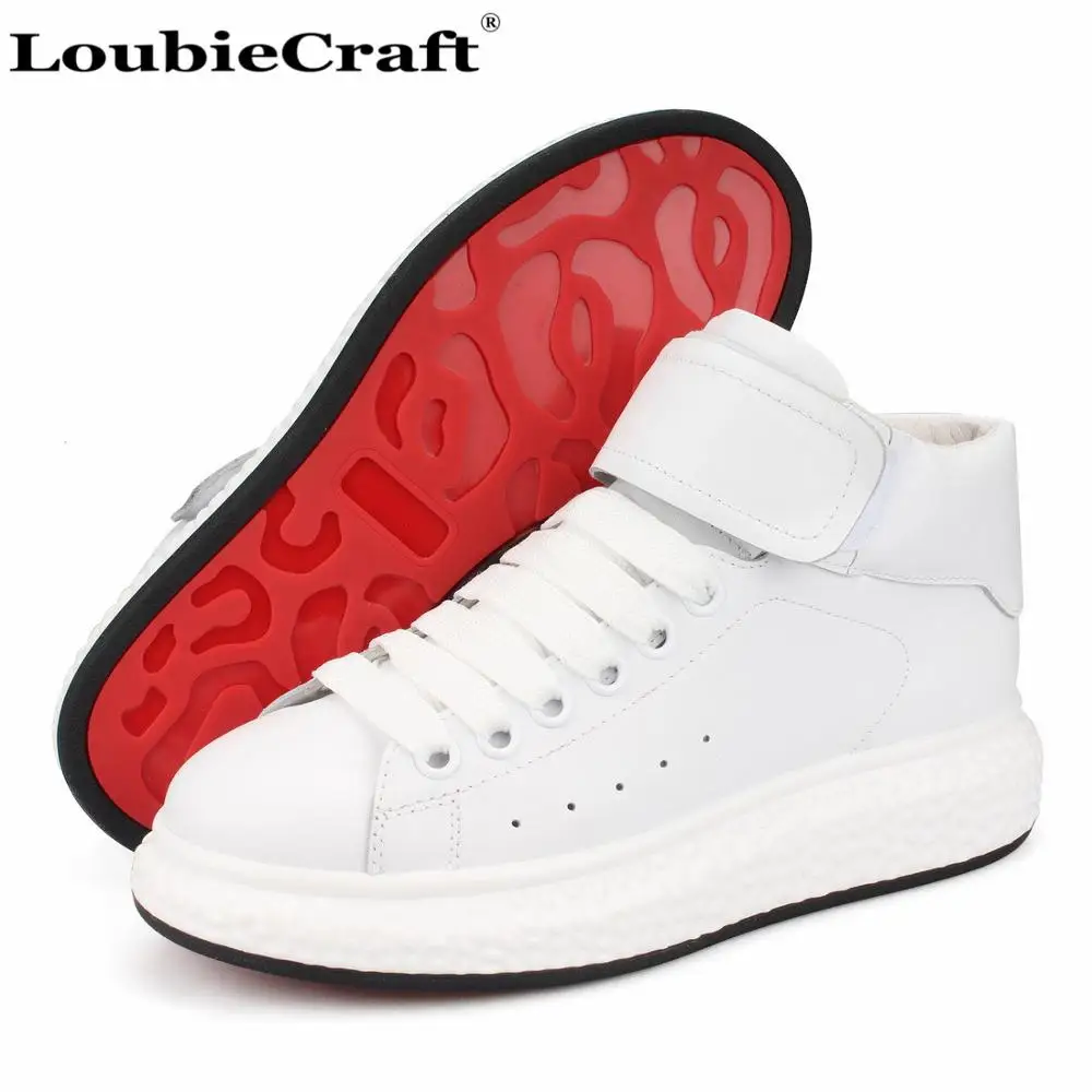 White Calf Leather High top Lace up Sneaker Platform Trainers Women