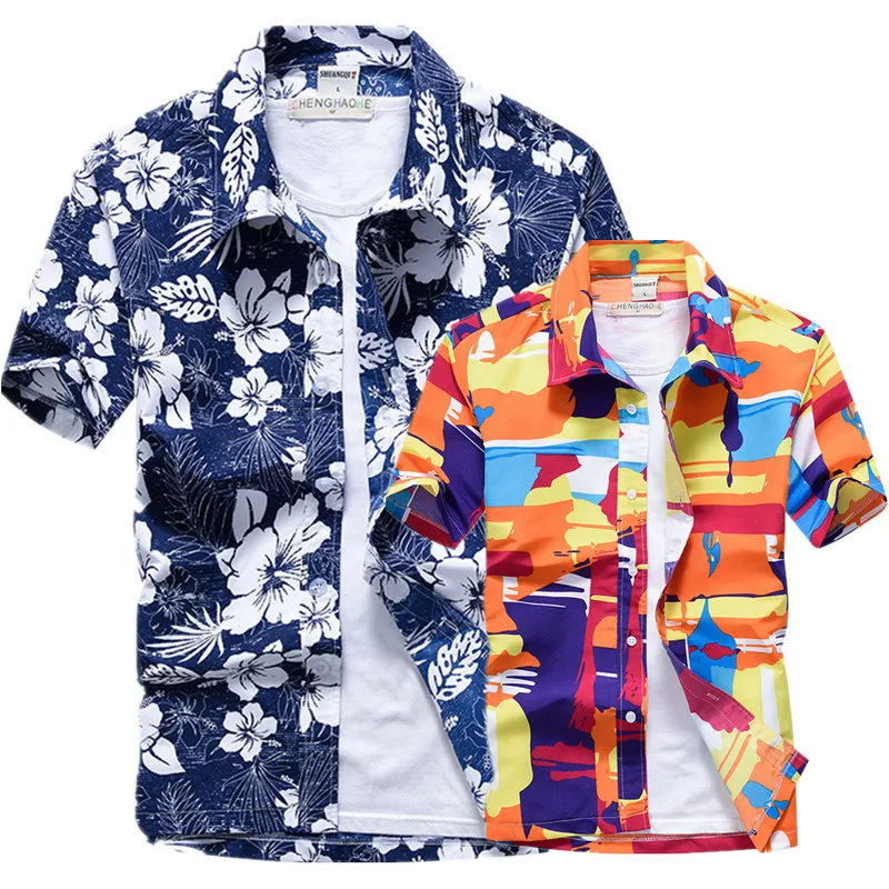 

GEJIAN Summer Men's Shirt Casual Vacation Print Hawaiian Shirt Fashion Plus Size Loose Beach Shirt camisas hombre Shirt Men 2019